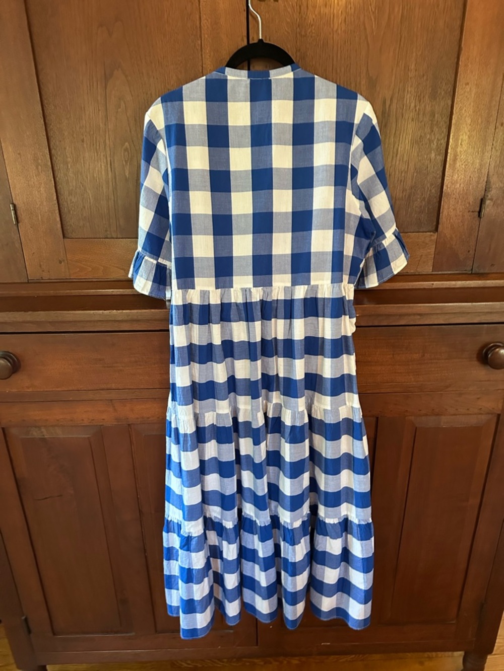 Anthropologie Whit Two Gingham Tiered Midi Dress Blue White - Picture 5 of 6